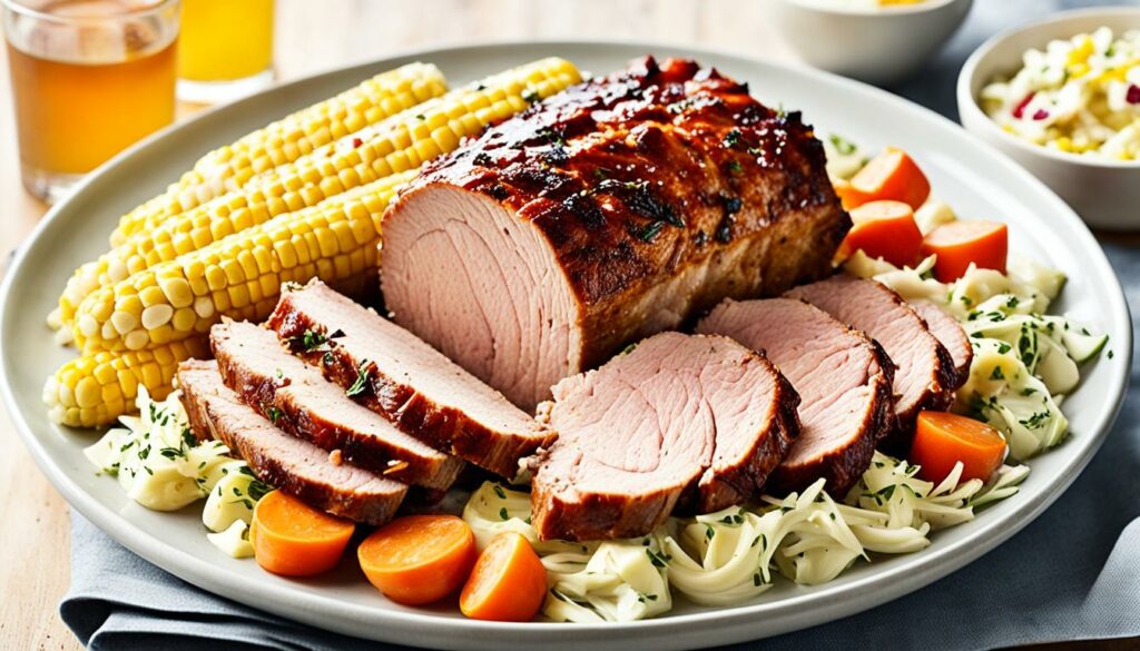 delicious barbecue pork roast with sides